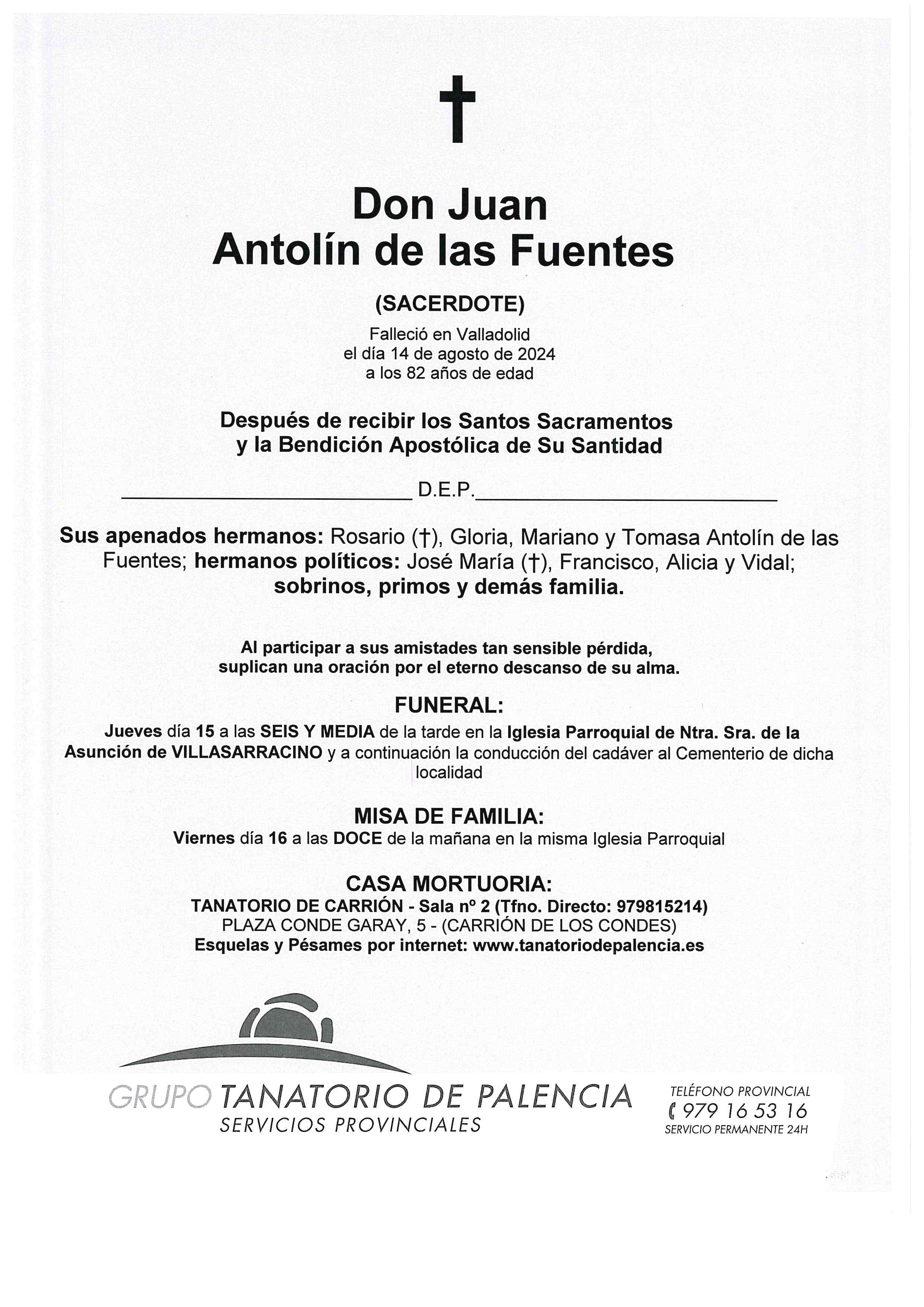 EL SACERDOTE DON JUAN ANTOLÍN DE LAS FUENTES